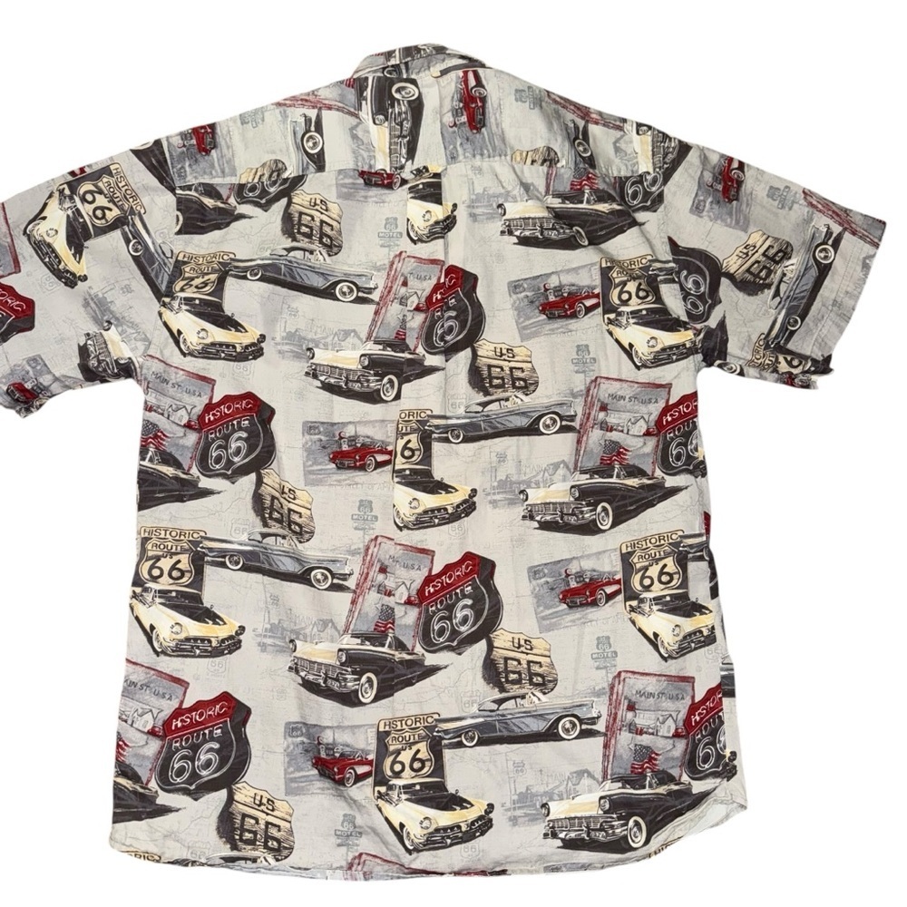 Bluff Creek Route 66 Print Button-Up Shirt XL Vintage Cars Travel Theme - Picture 3 of 6